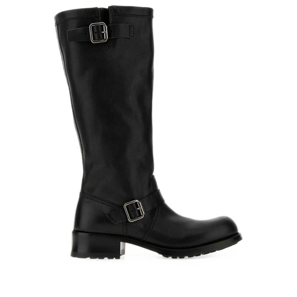 Prada Women Stivali In Pelle Con Doppia Fibbia